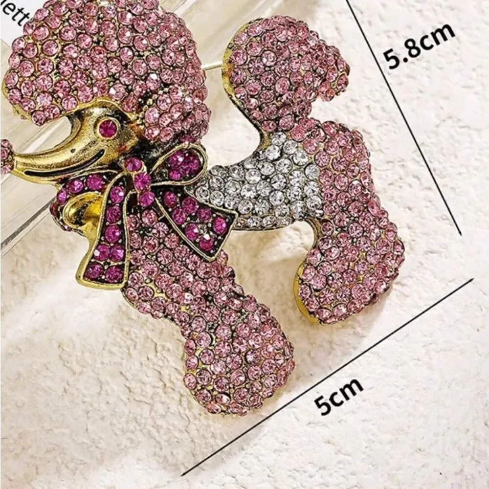 Rhinestone Silver Poodle Brooch Womens Crystal Fashion Statement Piece New